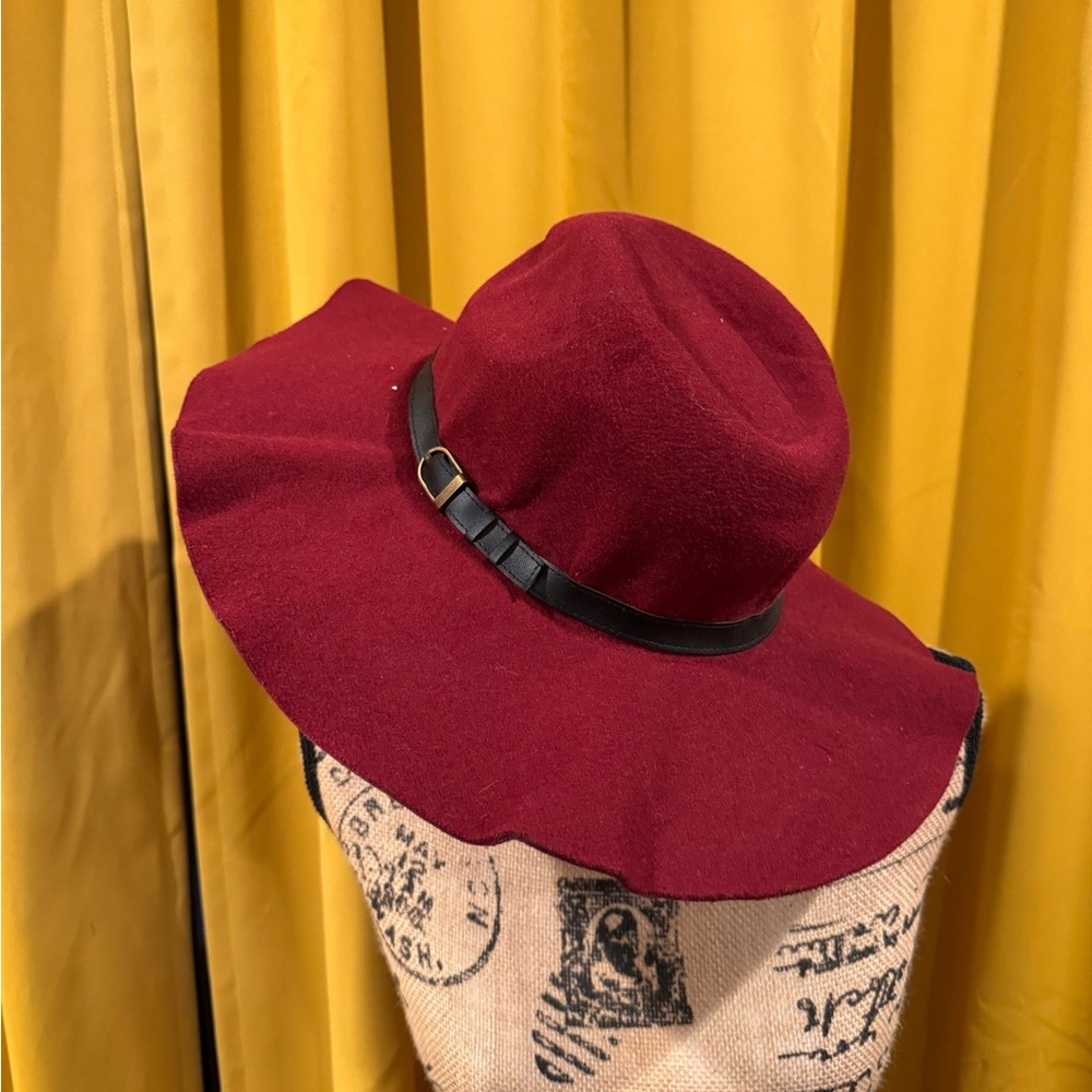 Burgundy Faux Wool Panama Hat